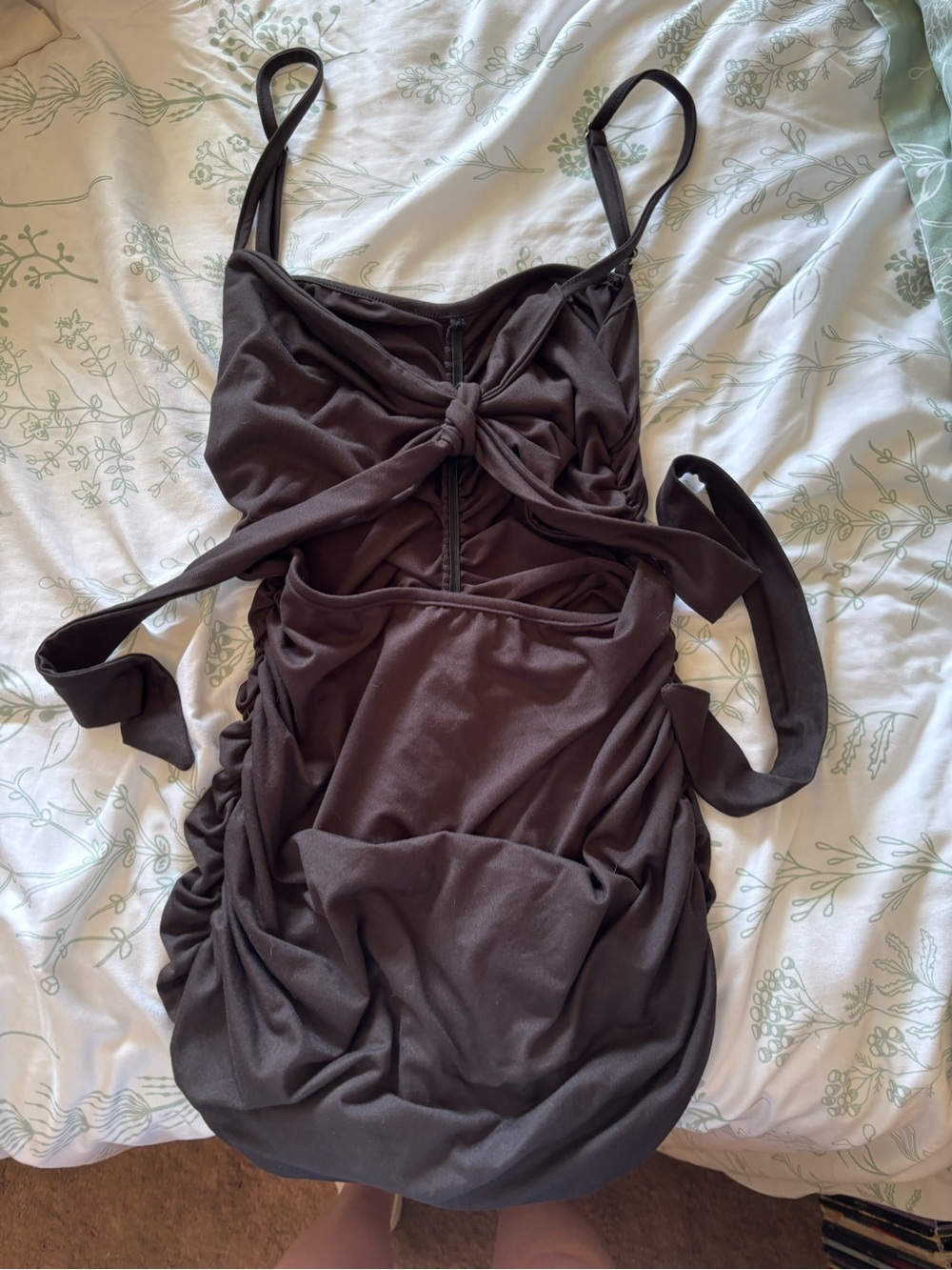 Black Ruched Tie-Front Mini Dress